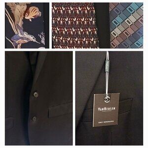 VAN HEUSEN  NWT Suit Jacket Sz 44R  with 3 used designer ties